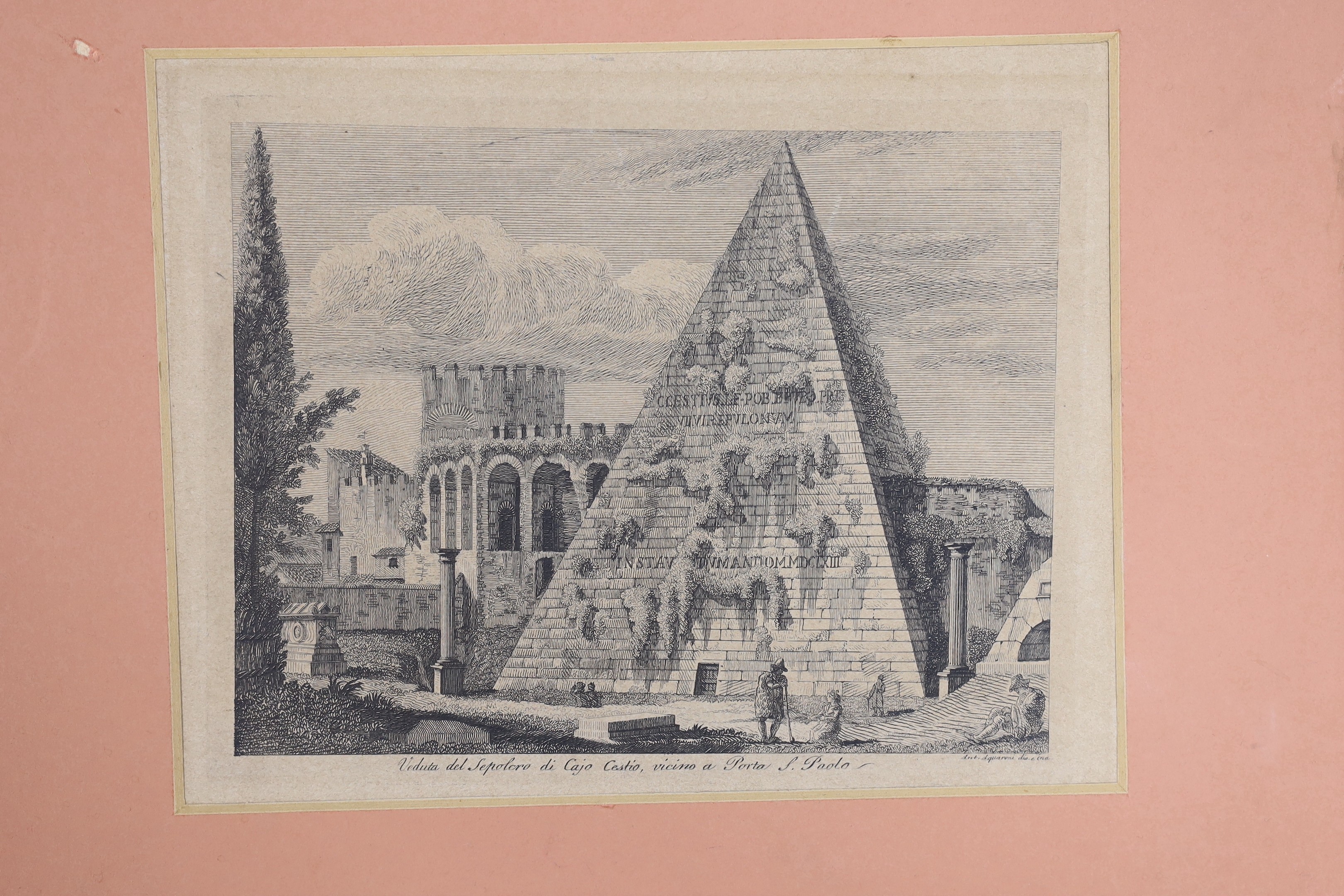 Antonio Acquaroni (1800-1874), five engravings, Topographical views, visible sheet 19 x 24cm
